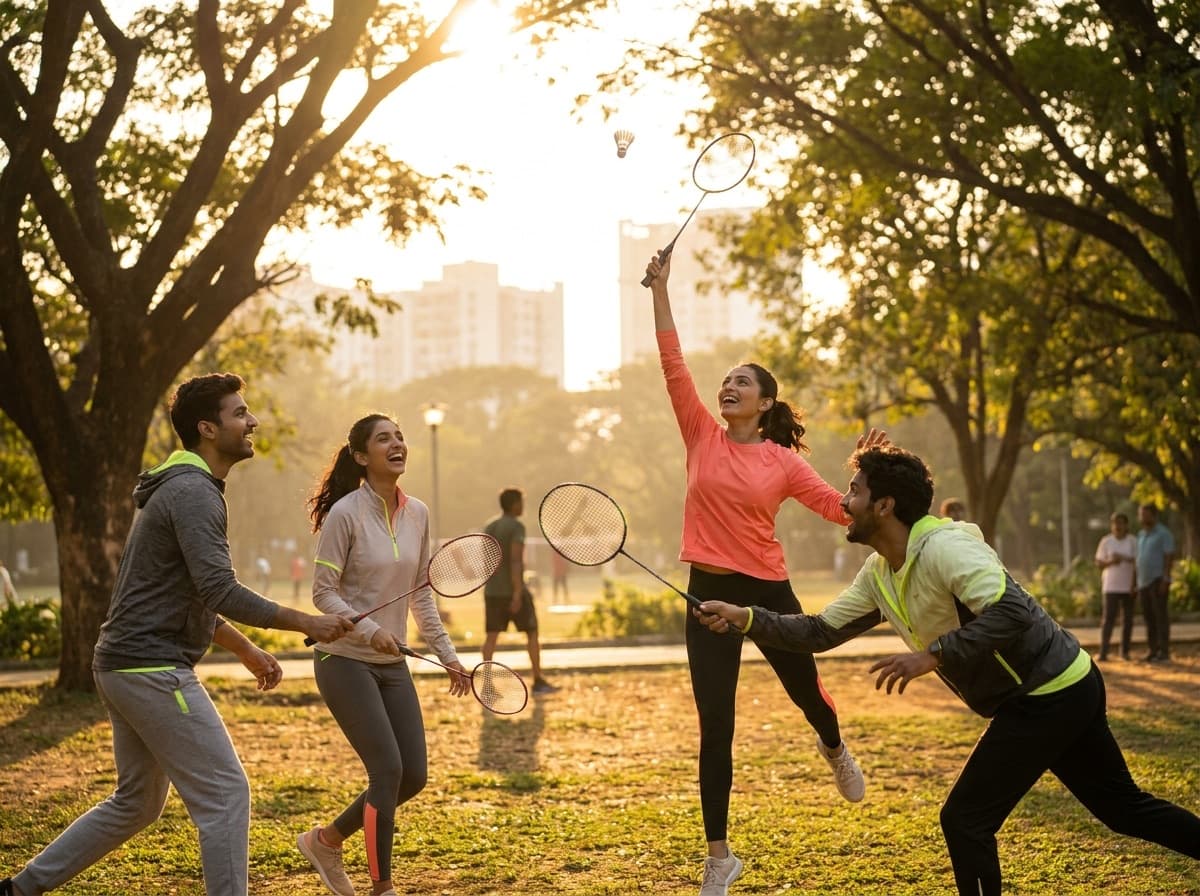 Friends playing badminton in a Bengaluru park